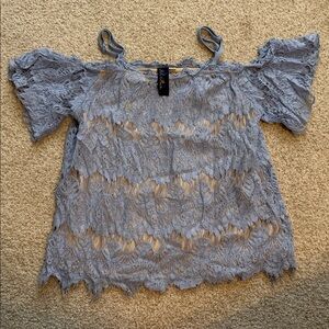 Blue Rain Lace Off-Shoulder Blouse in Blue